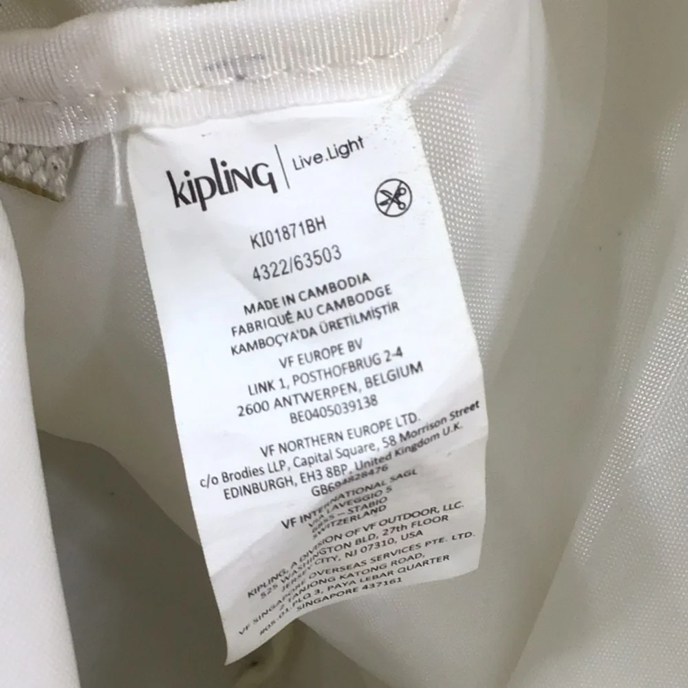 Kipling Cream Backpack with Monkey Charm